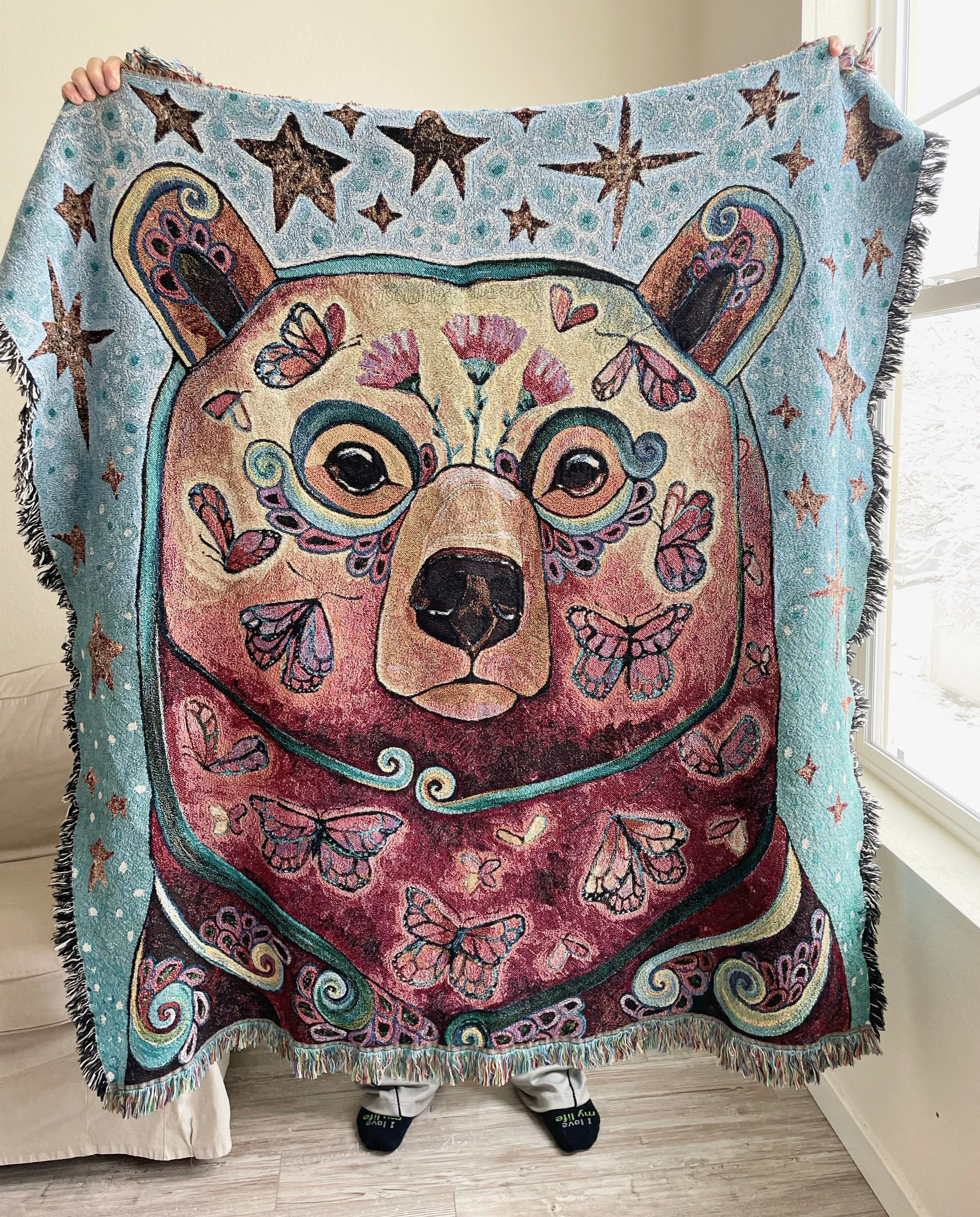 Butterfly Bear Woven Blanket KATE FITZPATRICK ART